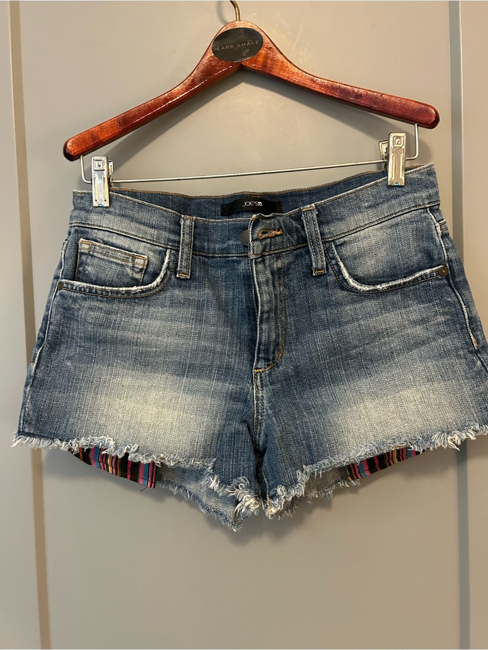 Joe's Jeans Light Blue Distressed Denim Cutoff Shorts with Striped Lining